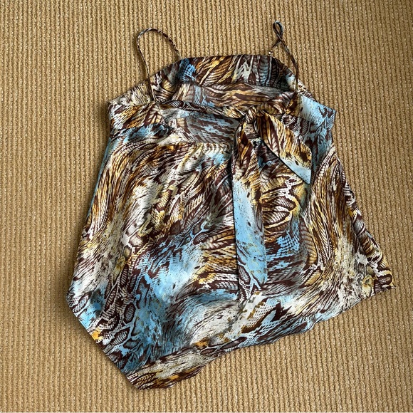 Ashley Stewart Asymmetric Camisole Top Women 16 Brown Satin Snake Print Y2K 16 - Picture 5 of 7